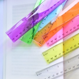 Color Transparent Ruler Plastic Rulers - Ruler 12 inch, Kids Ruler for School, Ruler with Centimeters, Millimeter and Inches, Assorted Colors, Clear Rulers, 7 Pack School Rulers