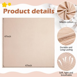 Tingjoo 3 Set Muslin Swaddle Blankets with Headband Set Muslin Baby Receiving Blankets Set Large 47 x 47 inches Newborn Receiving Blanket Swaddle Blanket Soft Muslin Baby Swaddles for Baby(Brown)