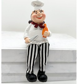 Set of 2 Home Kitchen Decor Chef Figurines Bread & Wine with Dangling Legs Shelf Sitters Figurine Statue for Kitchen Shelves, Cupboard, Countertop Display, Windowsill