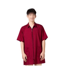 Baluue Hair Dye Clothes for Men and Women Short Sleeve Simple Treatment Apparel Soft Fashionable Turn-down Collar Pocket Design Red