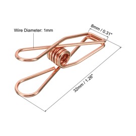 QUARKZMAN Pack of 100 Metal Wire Hollow Clips 32 mm Cute Mini Binder Paper Clip Rose Gold for Clothes Bill Paper Office Supplies