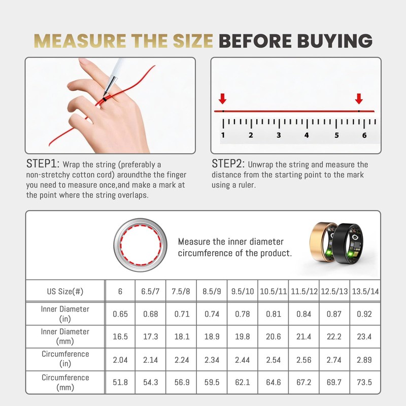 UniJethrou Smart Ring for Women Men, Health Fitness Tracker, IP68