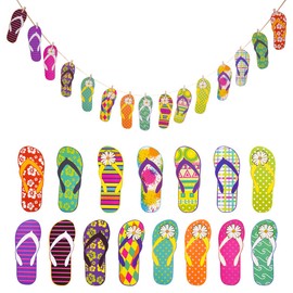 HOWAF Hawaiian Party Banner, Hawaiian Tropical Hibiscus Flowers Flip Flops Party Decor Summer Garland Bunting for Hawaiian Luau Party Jungle Beach Theme BBQ Birthday Party Decorations Supplies