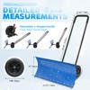 WYDHven Snow Shovel Pusher, 29.13-inch Metal Snow Pusher with Wheels