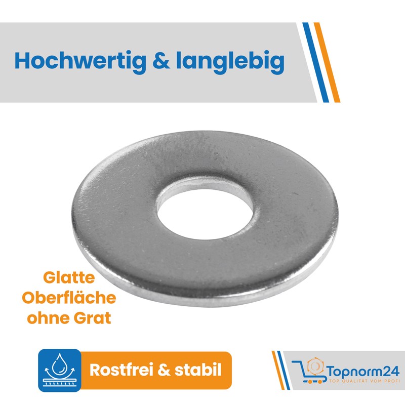 Topnorm24 Unterlegscheiben Edelstahl M6-10 Stck V2A Karosseriescheiben, rostfreie breite U-