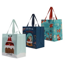 Earthwise Reusable Grocery Bags Shopping Totes Heavy Duty Water Resistant Laminated Material Assorted Holiday Xmas Christmas Prints (Pack of 6)