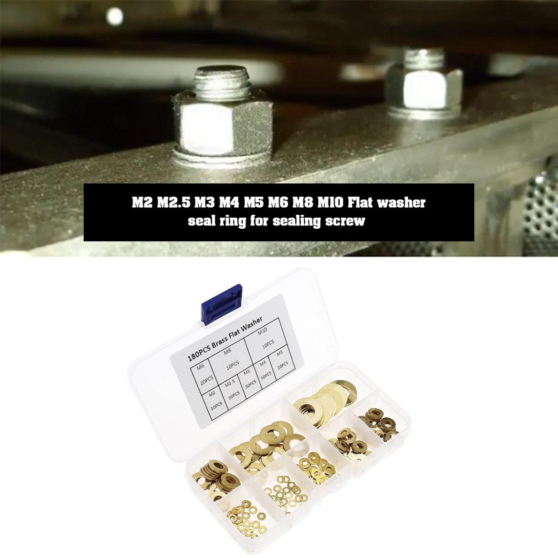 ECSiNG 180PCS Brass Flat Washer Assortment Set 8 Sizes M2