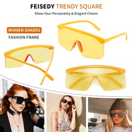 FEISEDY Square Flat Top Shield Oversize One-Piece Half-Rimless Sunglasses for Men Women B2766