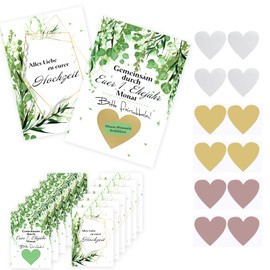 RAFIYU Pack of 24 Scratch Cards, Wedding Gift "Together Through Your 1st Year, 12 Scratch Cards as Vouchers for Bride Groom, Wedding Game for the Bride and Groom, with 12 Heart-Shaped Scratch Films