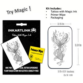 INKARTLINK Semi Permanent Tattoo, Temporary Tattoo, party tattoo, beautiful and realistic design, fun tattoo experience, cruelty-free, non-reflective, waterproof (Mermaid)