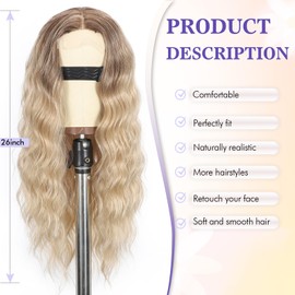 SCENTW Glueless Wigs Blonde Wig for Women Long Wavy Lace Hairline Synthetic Lace Front Wig for Women Middle Part Synthetic Heat Resistant Wig for Daily Party