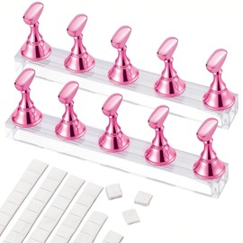 Soporte de uñas acrílico para uñas, soporte magnético para práctica, 54 piezas, masilla adhesiva reutilizable para pintura de bricolaje (rosa