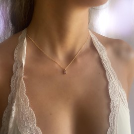 Annika Bella Birthstone Pendant Necklace for Women, Rectangle Princess Cut Charm Necklace, Waterproof, Simulated Diamond, Sapphire, Emerald, Gold Necklace (Dark Purple - February)