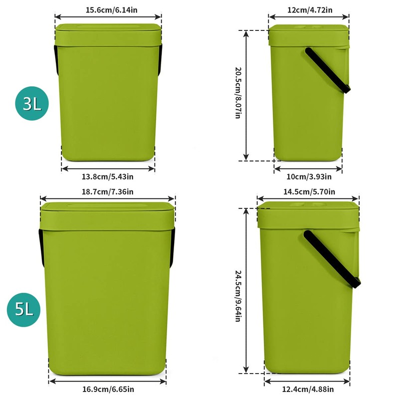 Spesh 2 Pcs (3L+5L) Food Waste Bins Hanging Trash Cans