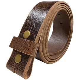 BS304-One piece Genuine Full Grain Vintage Leather Belt Strap with Snaps on 1-1/2"(38mm) wide (Brown, 34)