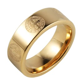 HZMAN Stainless Steel 8mm St Benedict Exorcism Ring for Men Women Religious Catholic Roman Cross Demon Protection Ring (Gold,11)