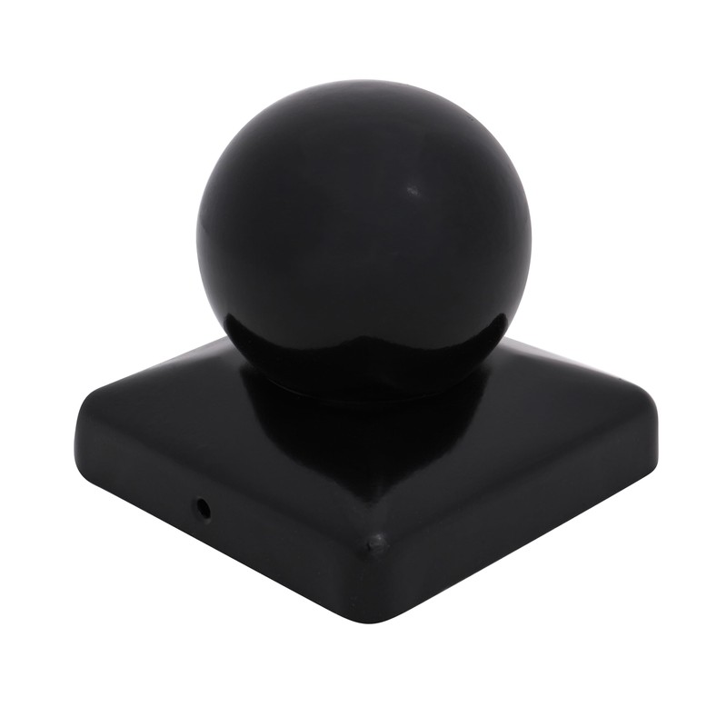 Square Metal Black Fence Gate Post Cap With Ball Flange