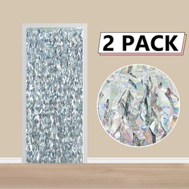 Suaxova 2 Pack Silver Wavy Foil Fringe Curtains, 3.3x6.6 Ft Metallic Tinsel Wavy Backdrop Party Decorations Door Silver Streamers for Birthday Wedding Engagement Decor,Party Supplies