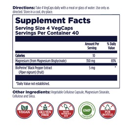 KAL Magnesium Glycinate Capsules, Fully Chelated Magnesium Bisglycinate, High Absorption Magnesium Supplement, Healthy Bones, Muscle, Relaxation and Stress Support, Non-GMO 160 count