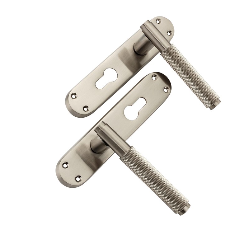 Infinity Decor Satin Nickel Knurled Euro Lever Lock Door Handle