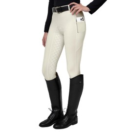 FitsT4 Sports Women's Full Seat Riding Tights Active Silicon Grip Horse Riding Tights Equestrian Breeches Beige Size S