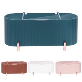 Glarks 1 Pack Dark Green Cotton Swab Holder, 3 Grids Separate Cotton Swabs Dispenser with Clear Lid, Cotton Ball Storage Box for Cotton Pads Swabs Rounds Balls (Dark Green)