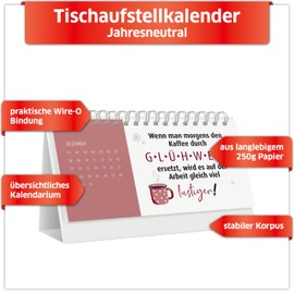 PRIMUS PRINT Desk Calendar, Landscape 210 x 100 cm, Yearly Neutral with Inspirational Sayings, 12 Sheets, High-Quality 250 g/400 g Paper Quality, Sturdy Wire-O Binding, Perfect for Home and Office,