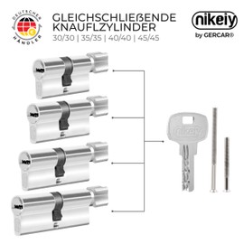 GERCAR Knob Cylinder 30/30 Lock Cylinder Set of 4 Keyed Alike Cylinder Lock Door Lock with 10 Keys Length 60 mm A:30 B:30 Set of 4