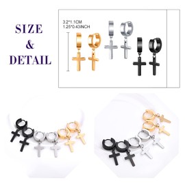 Feilok 2/3 Pairs of Hoop Earrings for Men Women Stainless Steel Stud Earrings Huggie Earrings Set Cross Hinged Cross Earrings Dangle Folding Earrings, Stainless Steel