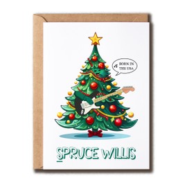 VKNDesigns Spruce Willis Greeting Card - Pun Christmas Card - Humour Xmas Card - Humor Christmas Greeting Card - Hilarious Pun Card