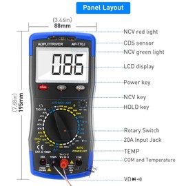 Digital Multimeter, Automotive Multimeter, Engine Analyser Manual Ranging NCV Multi Tester Voltmeter Measure Voltage+Current+Resistance+Temp+RPM+Dwell Angle with Data Hold+Backlight+Auto Off+℃/℉
