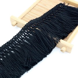 Yalulu 10 Yards Cotton Tassel Fringe Trim Lace Fibre, 2.36inch Tassel Ribbon Sewing Boho Macrame for Clothing Curtain Pillow Carpet Lamp Shade Home Decoration (Black)