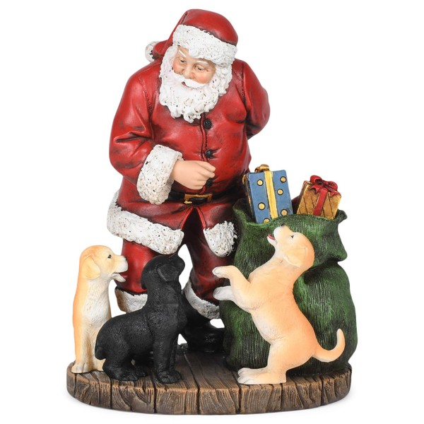 Roman 133823 Santa with Puppies and Present Figurines, 7 inch,