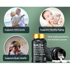 Dr.HR NAD+ Resveratrol Vitamin D3 Quercetin & Fisetin, Anti Aging NAD Supplements 1500mg for Women & Men Support Energy Skin Health Vitality & Immunit