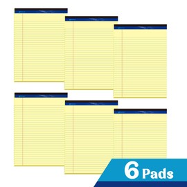 WritePads Legal Pad 8.5 x 11 Note Pad, Wide Ruled Writing Pad, Canary Paper, 6-Pack, 50 Sheets Per Pad, Micro-Perforated Notepad, Office Supplies (KSU-8348) - Made in the USA