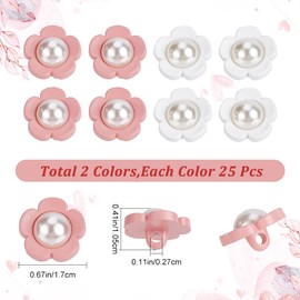 GORGECRAFT 1 Box 50Pcs 2 Colors Pearl Buttons 17mm Sew in Faux Imitation Pearl Buttons Flower Shank Pearl Sewing Buckles White Pink Flower Buttons for Clothes Shirts Coats Sweaters Decor DIY Crafts