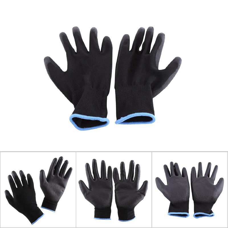 Black 12 Pairs PU Safety Coating Palm Work Gloves Grip