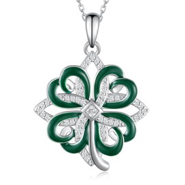 Four Leaf Clover Necklace 925 Sterling Silver St Patricks Day Shamrock Necklace for Women Lucky Clover Jewelry for Women
