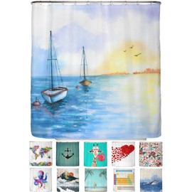 arteneur® Sailing Boat, Anti-Mould Shower Curtain 180 x 200 cm, Oeko-Tex Standard 100, Weighted Hem, Opaque, Waterproof, Washable, 12 Rings