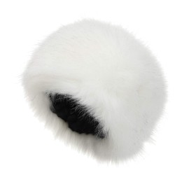 soul young Faux Fur Hat for Women,Ladies Winter Cossak Russian Style Cap(White)