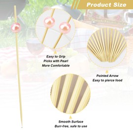 Cocktail Picks 400PCS, Toothpicks for Appetizers, Appetizer Skewers 4.7 Inches Toothpicks Wood, Pink Pearl Tooth Pick Catering Supplies Cocktail Garnish for Charcuterie Sandwich Burgers Fruit