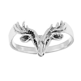 Silverly Women's .925 Sterling Silver Animal Red Deer Treat Antlers Triangle Ring, Sterling Silver, No Gemstone