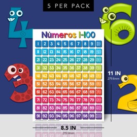Números 1-100 Spanish Chart for Preschool to Gradeschool Kids – Numbers 1-100 Educational Visual Learning Aid Poster Decoration for Classrooms | Glossy Durable Cardstock | 8.5 x 11 | 5 per Pack