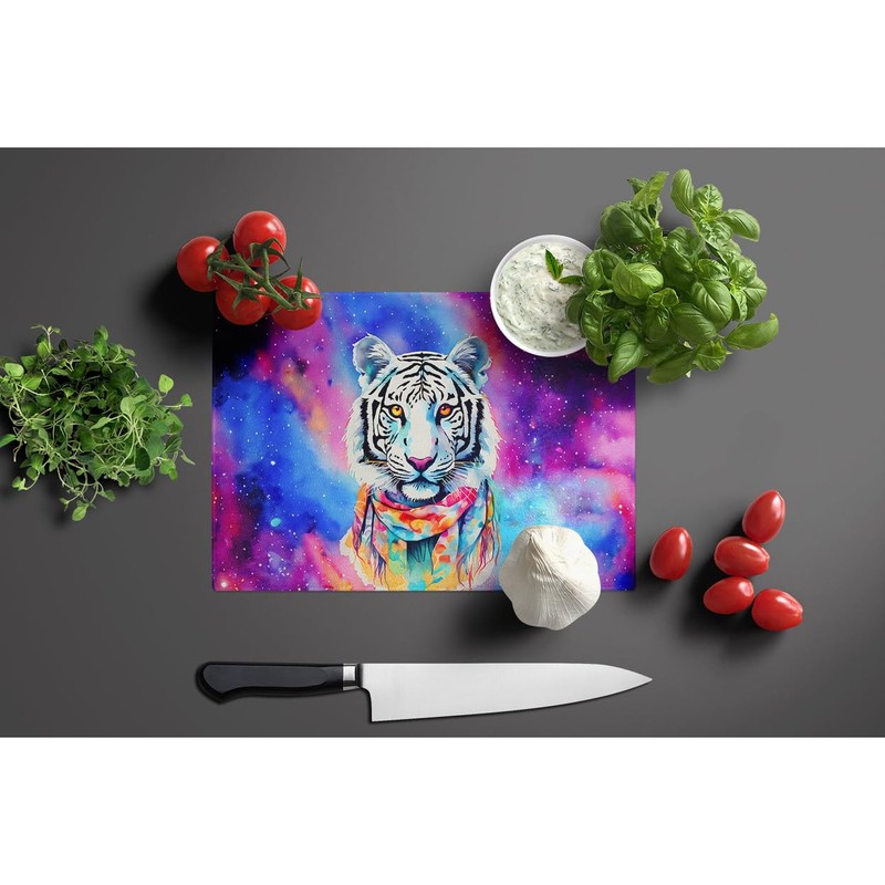 Caroline's Treasures DAC4048LCB Hippie Animal White Tiger Glass Cutting Board
