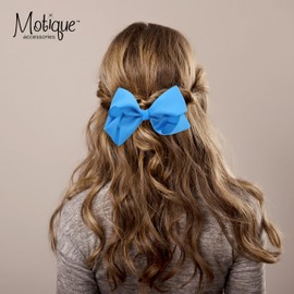 3 PACK 5.5 Inch Grosgrain Hair Bow Clip For Woman And Girls (Blues)
