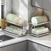 2-Tier 304 Stainless Steel Dish Rack, Foldable Over Sink with
