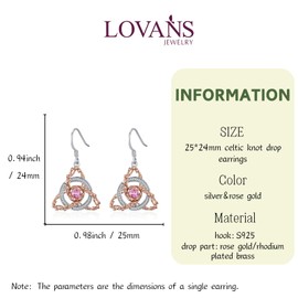 Celtic Knot Dangle Earrings for Women 925 Sterling Silver Celtic Knot Drop Earrings with Tree of Life Texture Dangle Ear Jewelry(Red)