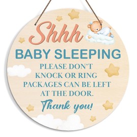 Baby Sleeping Sign for Front Door, Do Not Knock or Ring Doorbell Door Decorations, Wooden Hanging Sign for Farmhouse Porch Nursery, No Soliciting Door Hanger for Outdoor, Kids Room Wall Decor -41