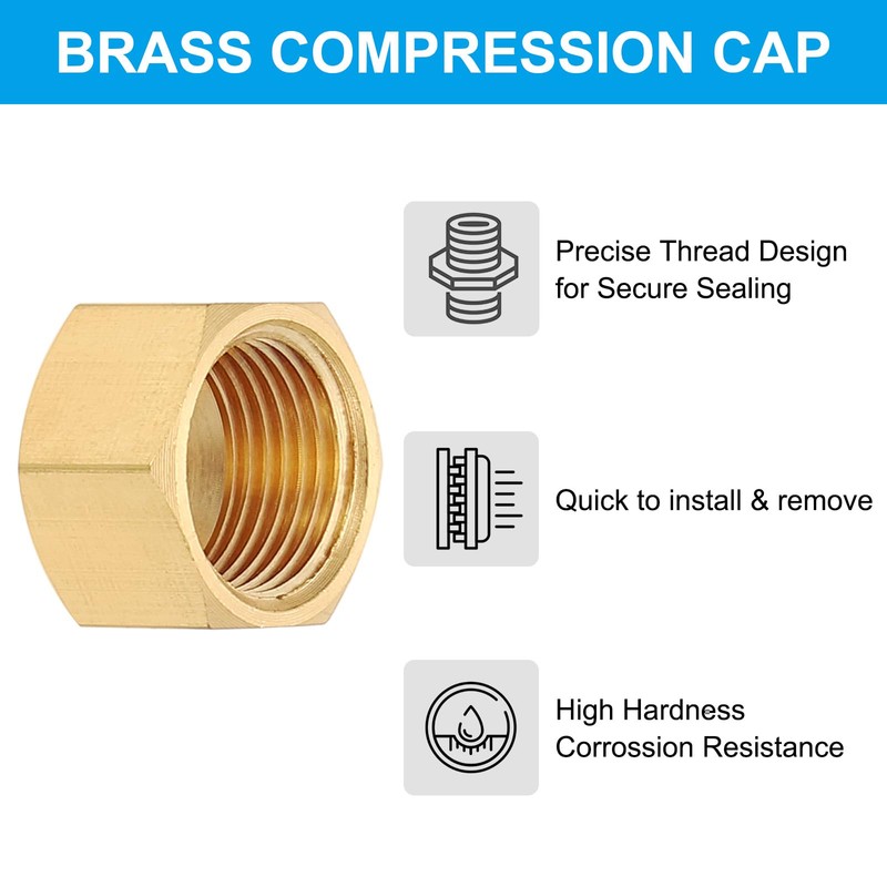 PATIKIL 5/16" Brass Compression Cap Stop Valve Cap, 30Pcs Hex