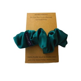 MORE SUNDAY 100% Natural Mulberry Silk Scrunchie | Perfect for Birthday Gift, Mother's Day, Just Because, Treat Yourself, Self care | Tissue Paper Wrapping (Pink, Silver, White, Emerald, Plum, Blue, Carmel) (Deep Emerald Green)